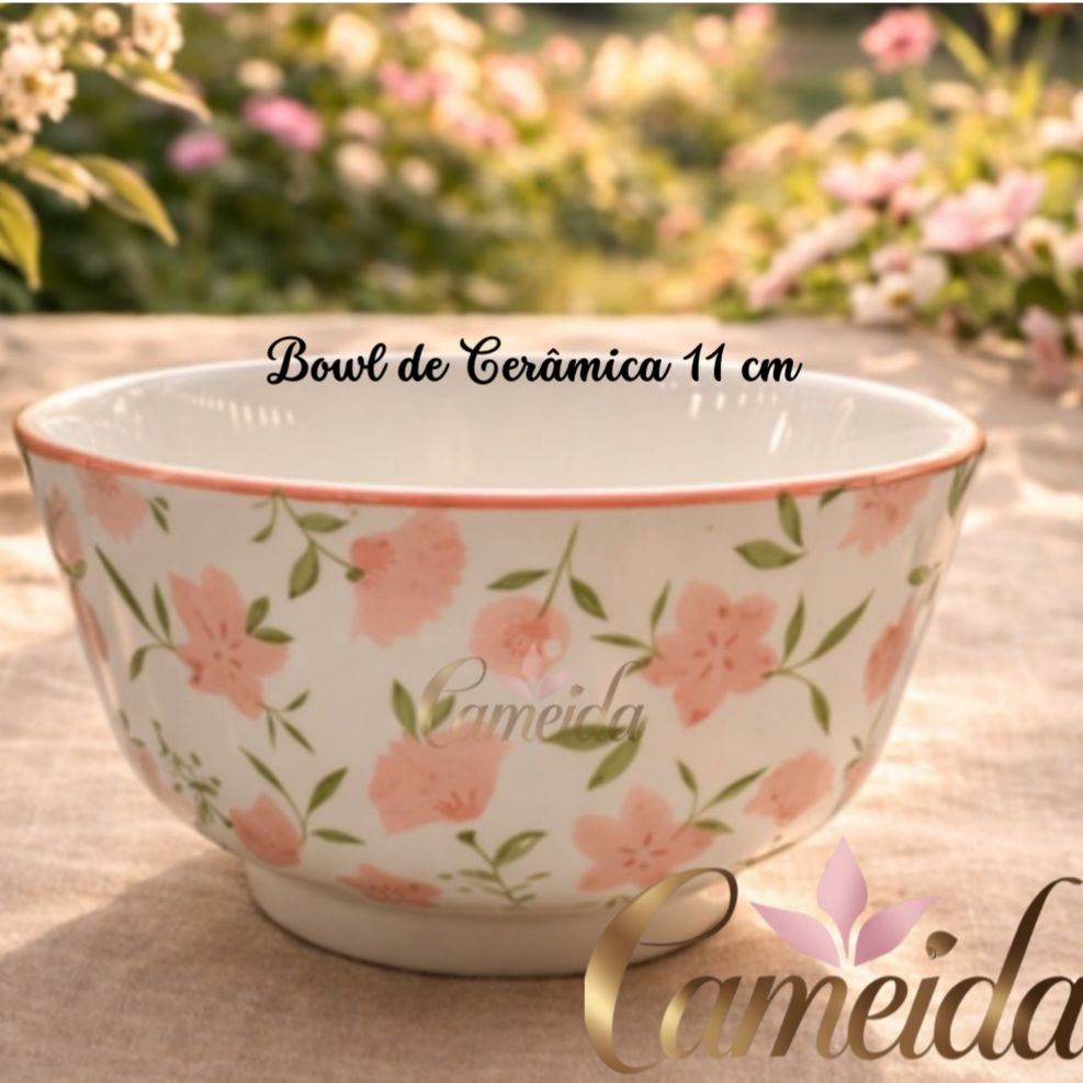 Bowl de Cerâmica -Coleção Flores de Cerejeira 11cm Floral Rosa - Coleção Importada