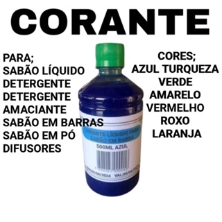 1 CORANTE DE 500ML PARA SABÃO LÍQUIDO, DETERGENTE, DESINFETANTE, AMACIANTE, SABÃO EM PÓ, SABÃO EM BARRA, DIFUSORES P1 em Oferta na Shopee