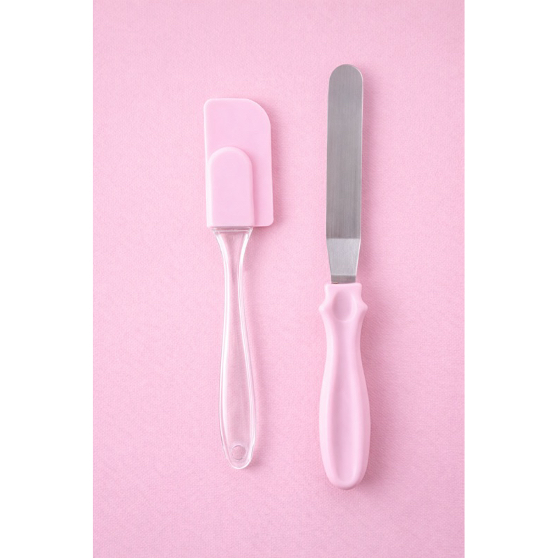 Kit Espátula Confeitaria 2 Peças Espátula Inox + Espátula Silicone Decorar Bolo Confeiteiro Utensílios de Cozinha