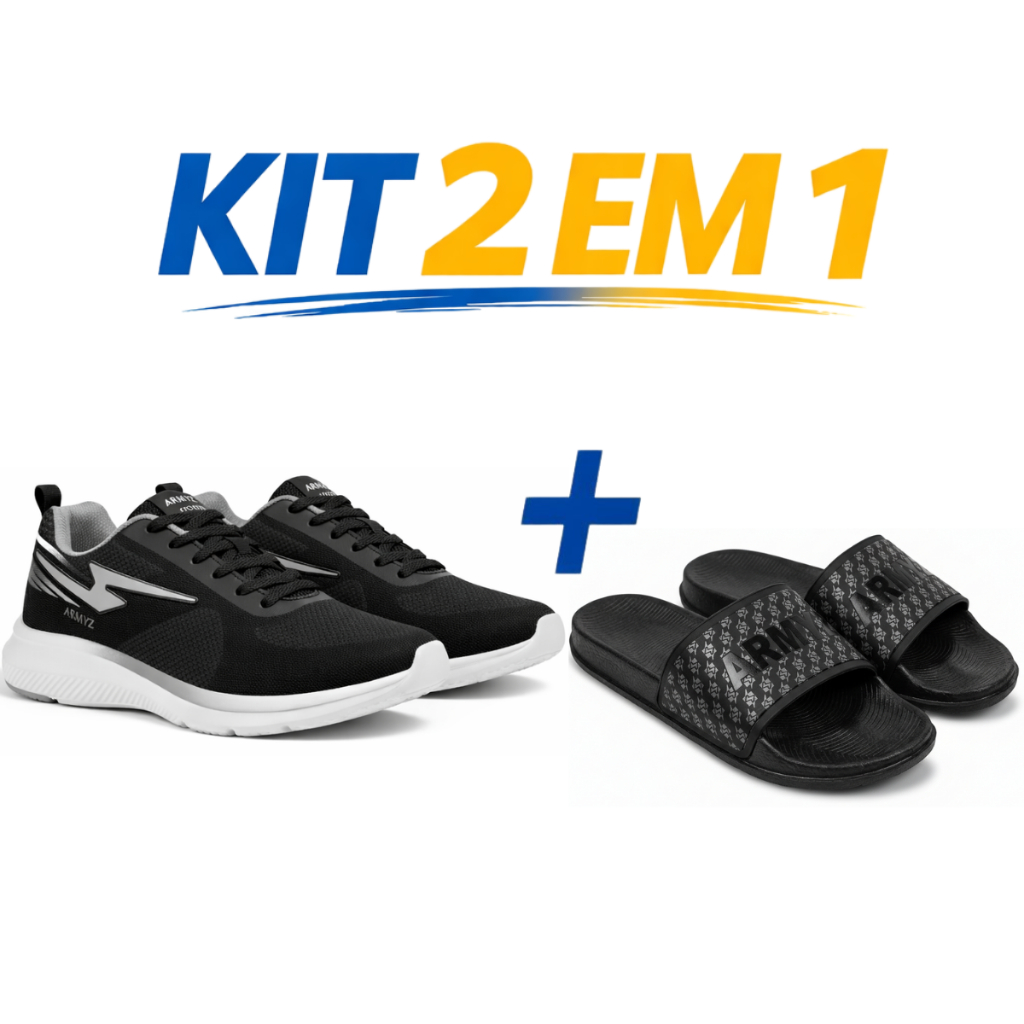 Tenis Masculino Esportivo Academia Caminhada + Chinelo Sandalia Slide Resistente Macio Leve Confortavel