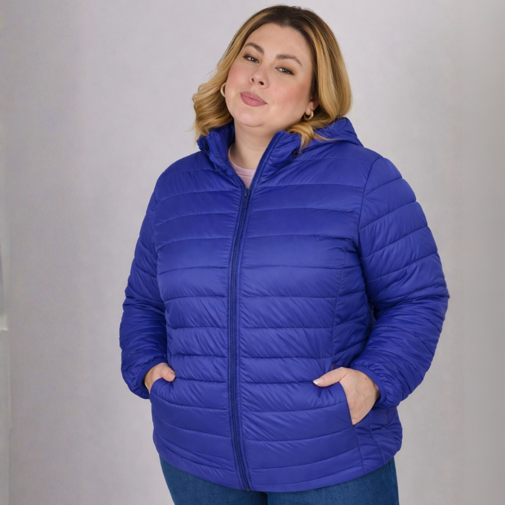 Jaqueta Bobojaco Feminina Plus Size Nylon Impermeável Capuz Removível Puffer Barra Elástica