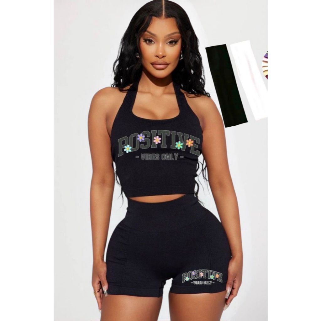 Kit Conjunto Fitness + faixa esportiva estampada combinando  para Academia Top e Short Super Confortável com Compressão