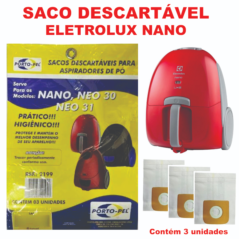 Kit 3 Sacos Aspirador de Pó - Eletrolux NANO Cod. 2199