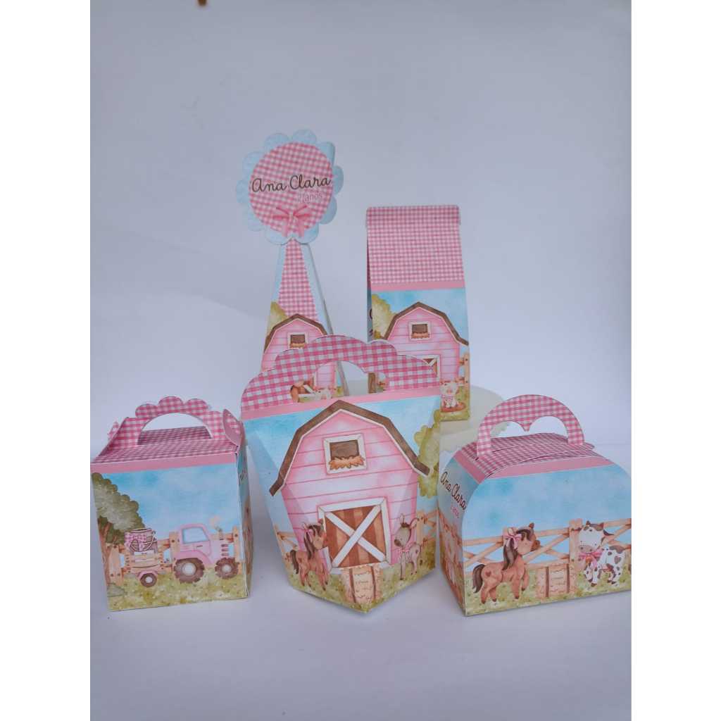 Caixinhas Personalizadas Fazendinha menina - aniversário /  lembrancinha para festa infantil - PEGUE E MONTE