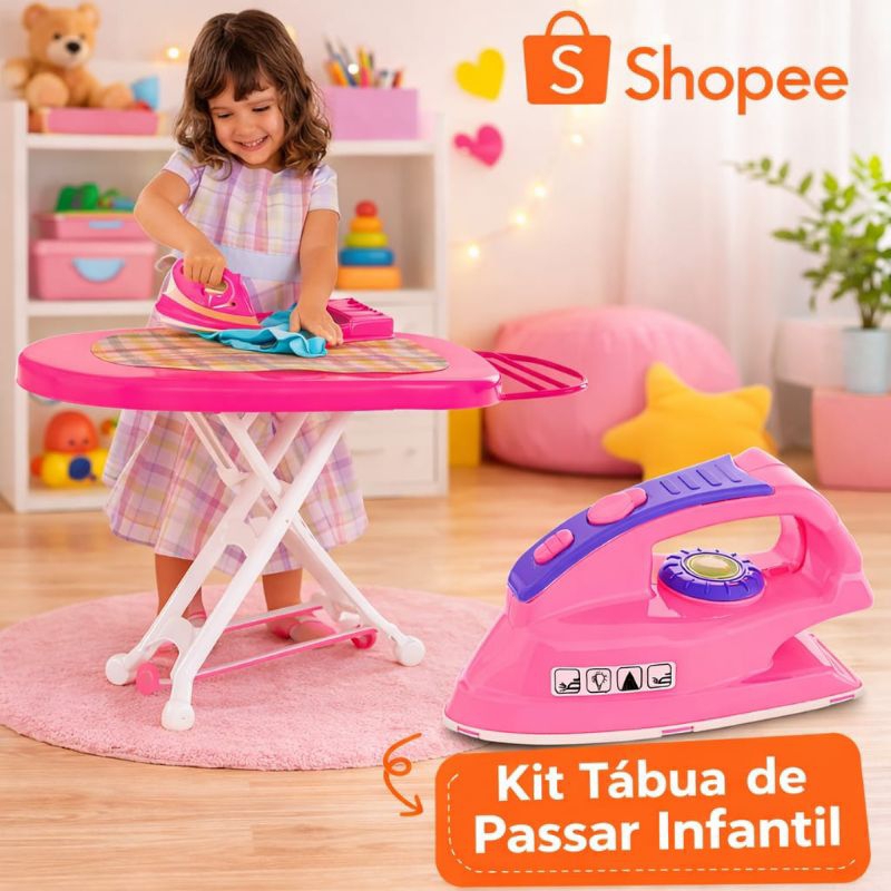 Brinquedo Infantil Tabua De Passar Roupas + Ferro  Passar Roupas - Brinquedo de Casinha Faz de Conta Passando a Roupinha
