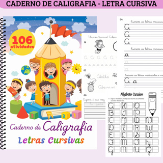 Caderno de Caligrafia Letra Cursiva 106 Atividades Alfabetização Infantil em Oferta na Shopee