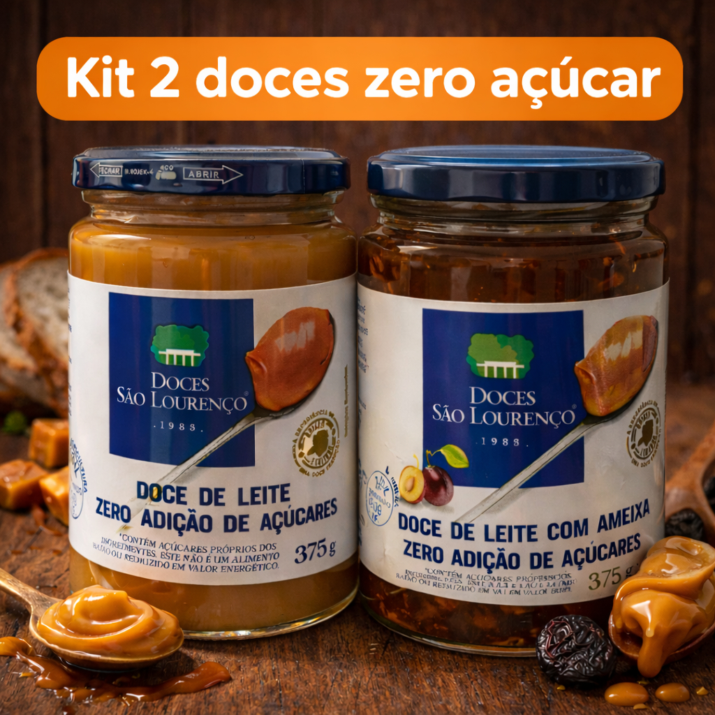 Kit 2 Doces de Leite Zero Açúcar 375g Doce de Leite Tradicional + Doce de Leite com Ameixa