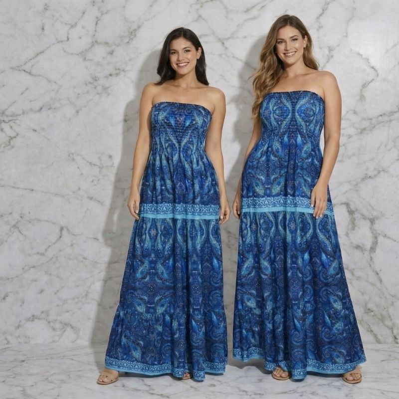 Vestido Tropical Longo Tomara que Caia Estampado – Moda Feminina 2026 ENTREGA RAPIDA