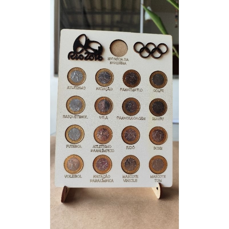 Quadro porta moedas das Olimpiadas Rio 2016.