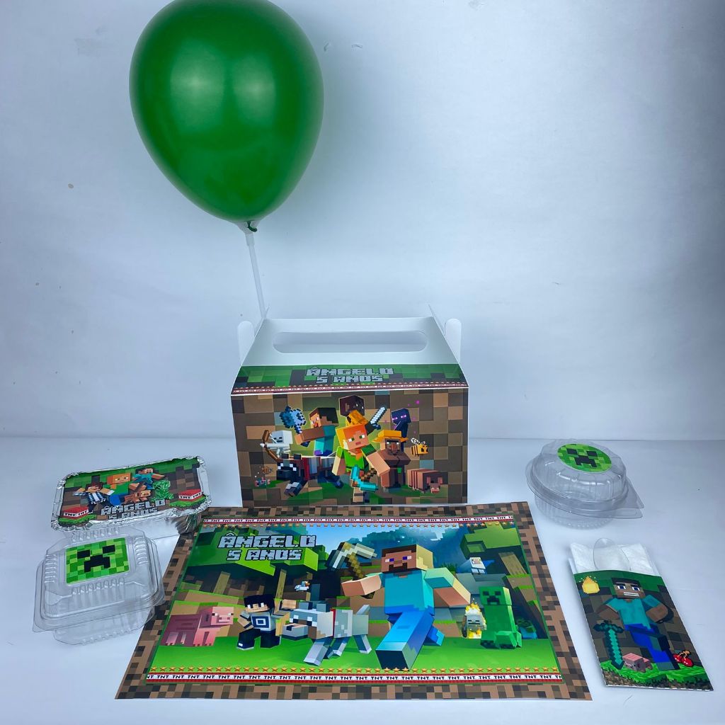 Kit Festa na escola Minecraft  |Kit para Lanchinho personalizado|  Caixinha lembrancinha Aniversário