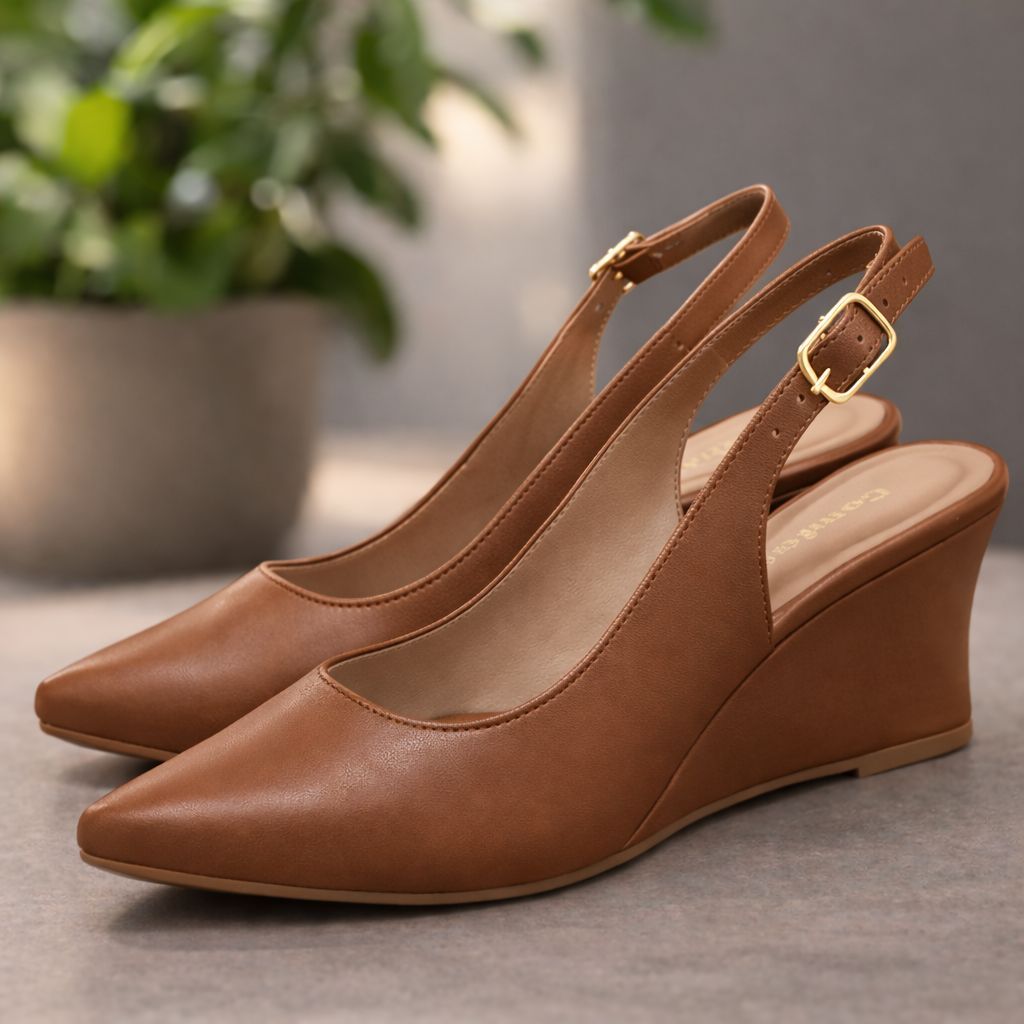 Scarpin Anabela Feminino Salto Médio  5cm Bico Fino Slingback Confortável Social Casual