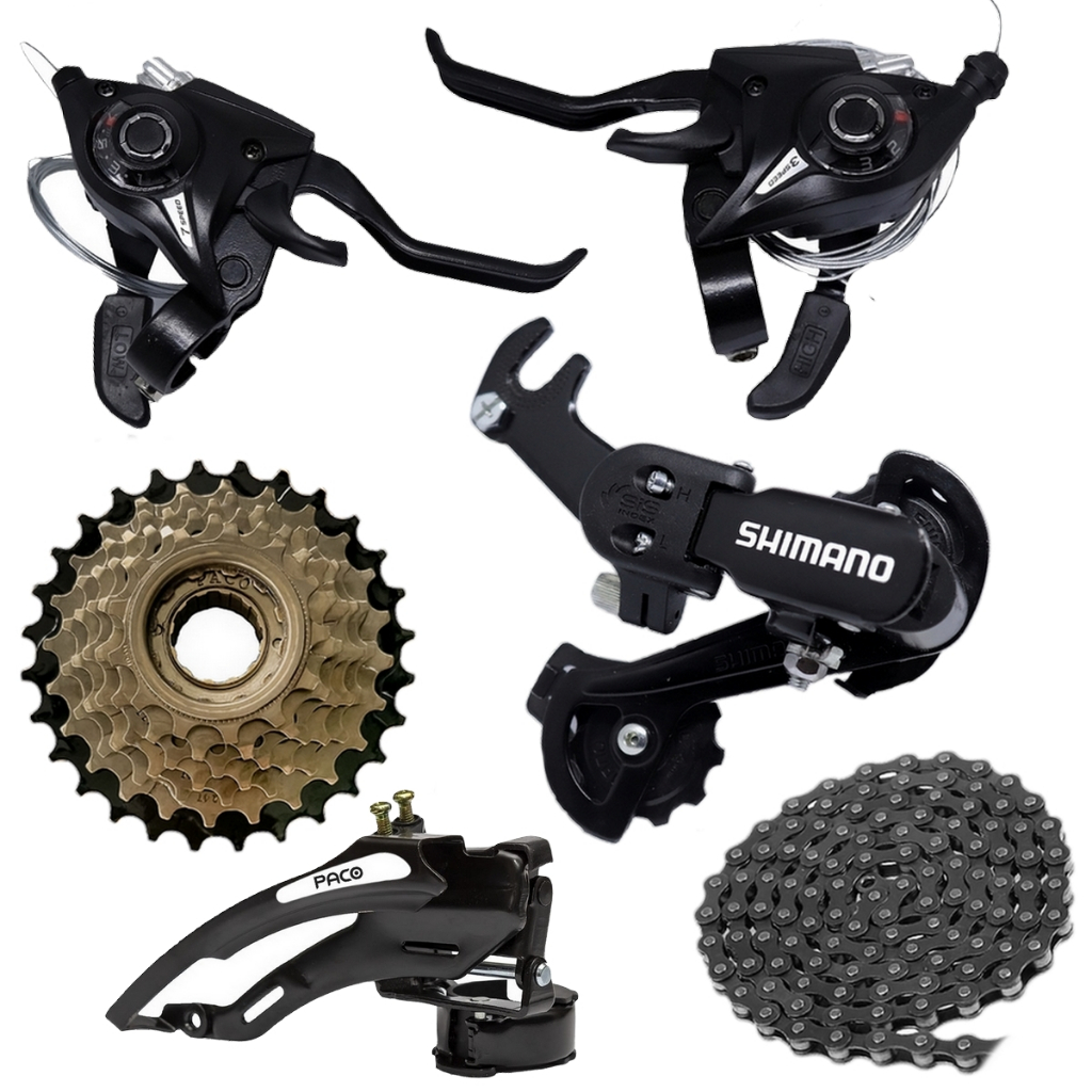 Passador Alavanca Rapid Fire PACO 21v Catraca Corrente Câmbio Diantiero Paco 48D + Câmbio Traseiro Shimano