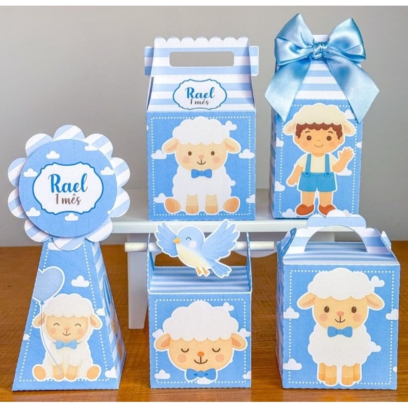 Kit Caixinhas Personalizadas Cordeirinho Menino/SEMI MONTADAS/Lembrancinhas Para Aniversário Cordeirinho Menino