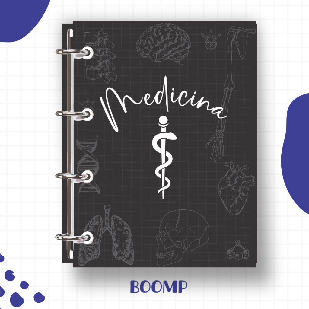 Fichario Medicina Personalizado com Capa Brilhante Argolado Inteligente A5 120 Folhas Caderno Profissões