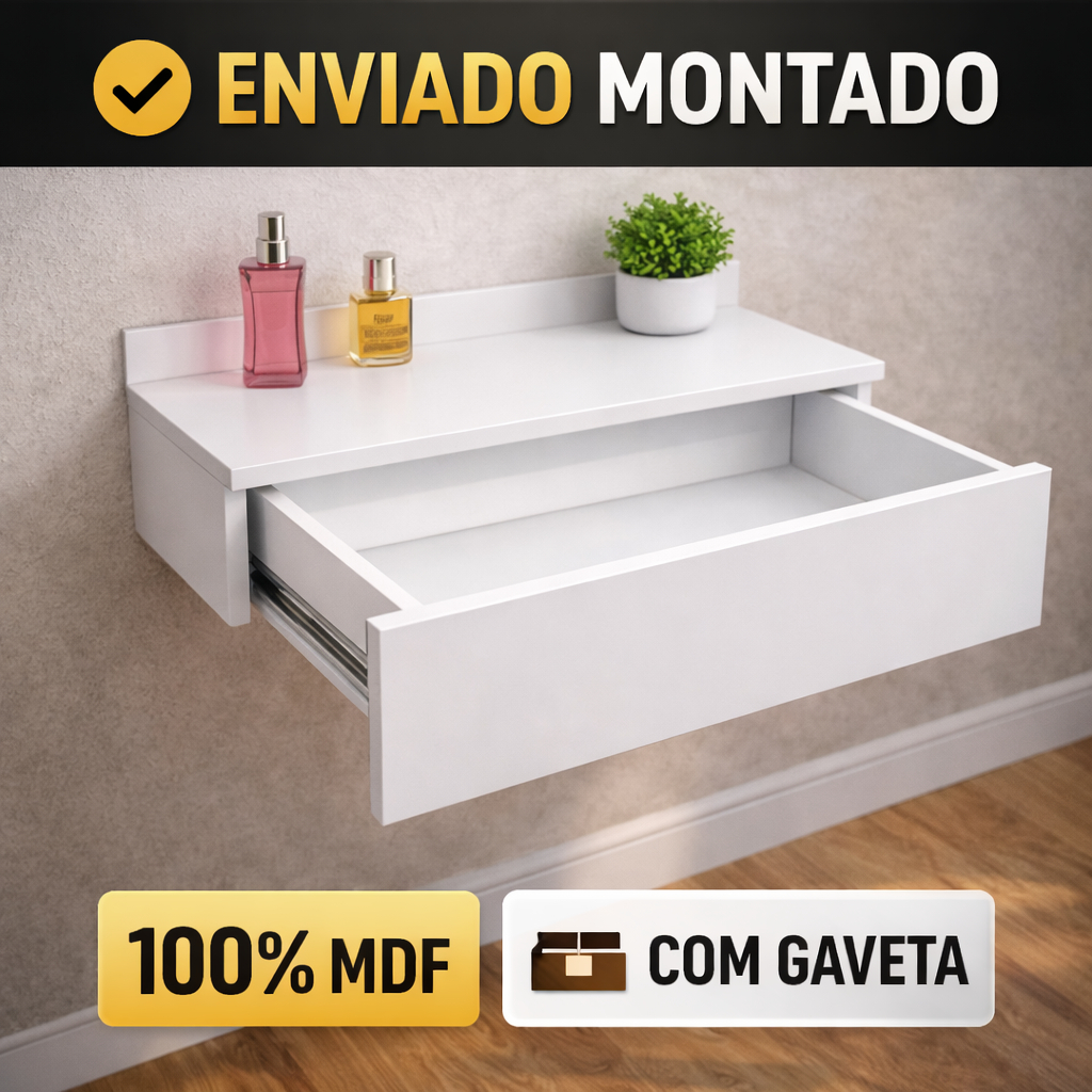 Penteadeira Suspensa 65cm Com Gaveta 100% MDF Camarim Aparador Quarto Enviado Montado