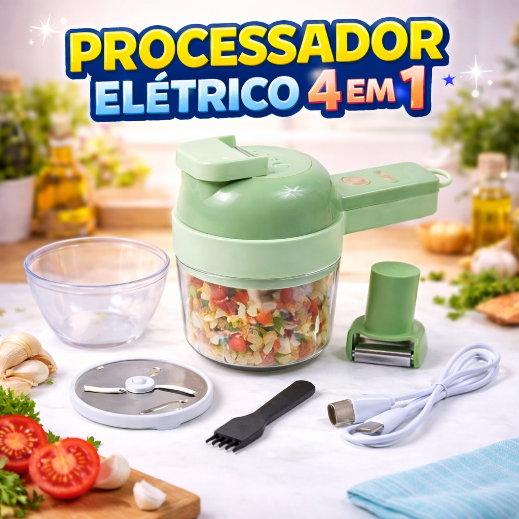 Triturador Cortador Eletrico Multifuncional 4x1 Verde Processador Alimentos Facil Manejo Cozinha Alho Cebola Temperos