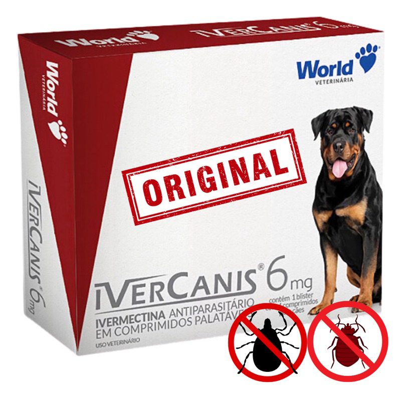 Remedio para Carrapato, Pulgas e Sarna IverCanis 6mg para Cães de 30Kg - Blíster 4 Comprimidos