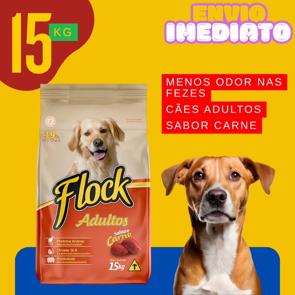 Flock Ração para Cães Adultos 15/30KG – Nutrição Completa e Econômica - Envio Imediato