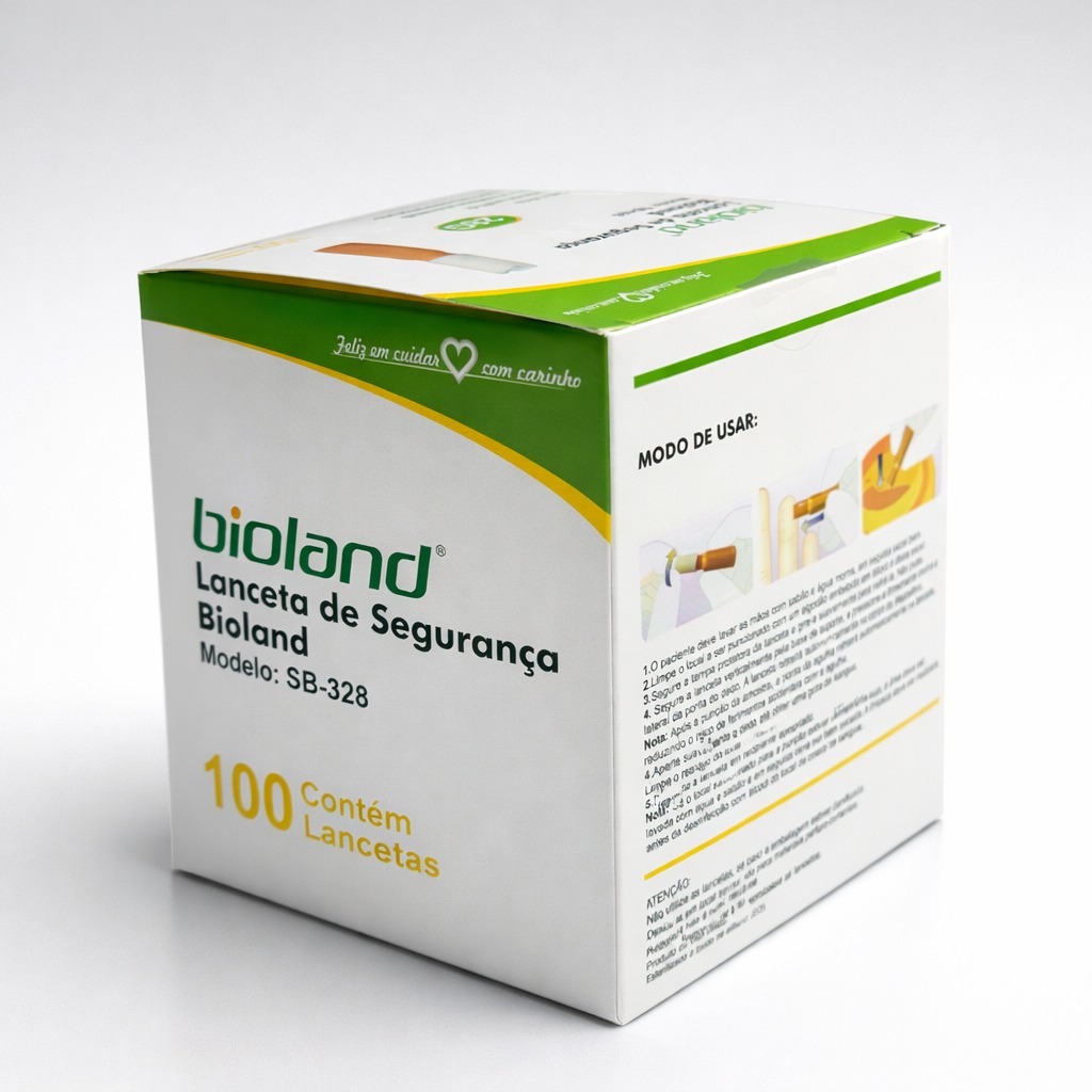 Kit 100 Unidades Lanceta de Segurança Bioland 28G Automática Estéril para Glicemia Diabetes Auto Lanceta Caixa