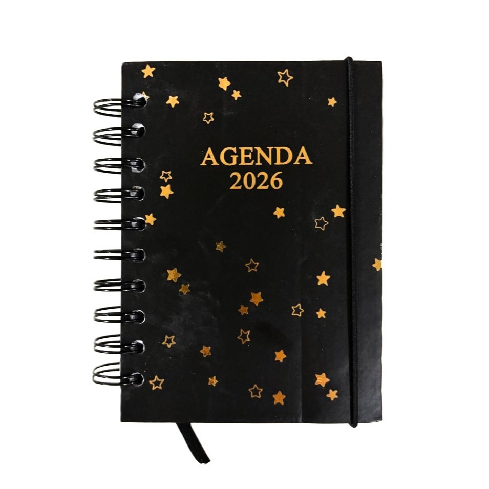 Agenda 2026 Espiral Preta Com Elástico Capa Dura Espirial