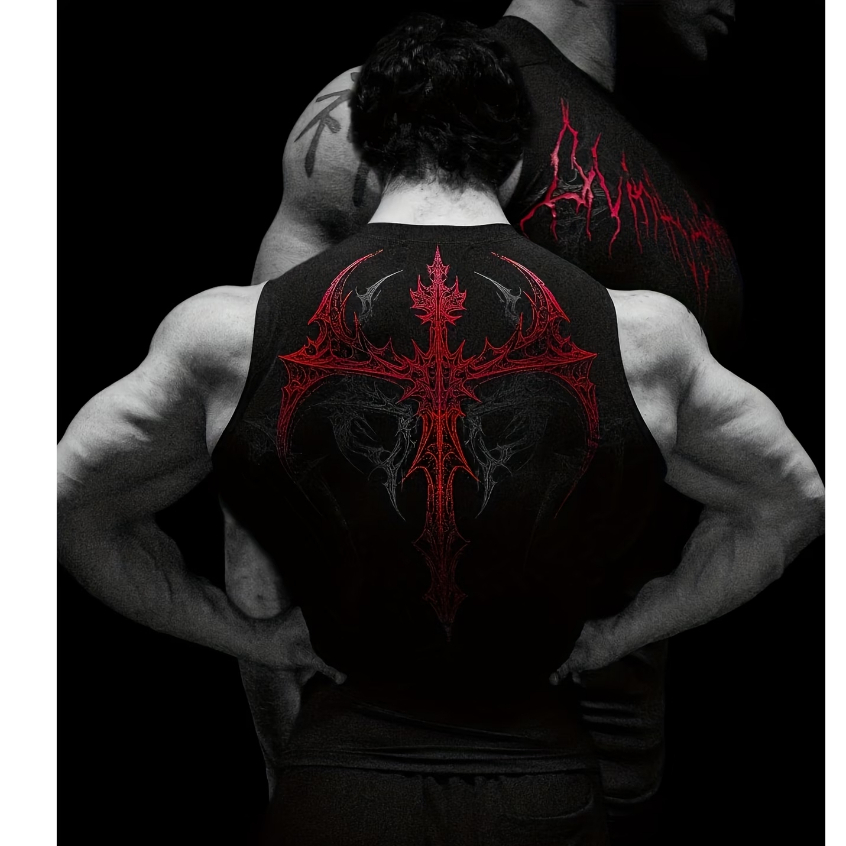 Camiseta Regata De Compressao Breathinng Cross Thunder Skull Gotico Punk Anime Gym Fitness
