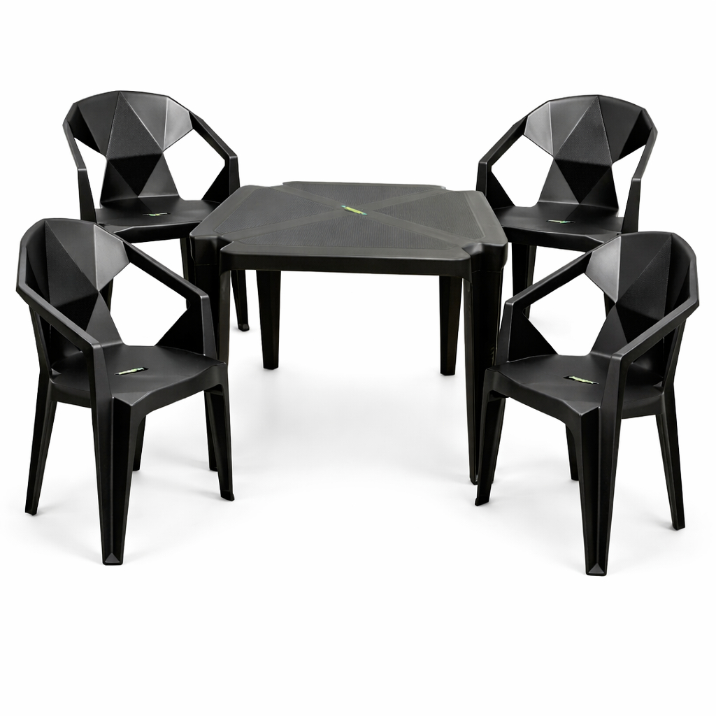 Conjunto Com 1 Mesa Quadrada Monobloco Com 4 Cadeiras Poltrona Diamante Estilo Moderno Reforçado