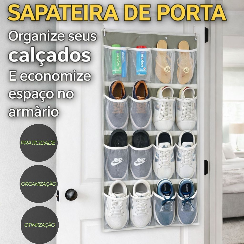 SAPATEIRA DE PORTA SUSPENSA para CALÇADO/TÊNIS/ CHINELO Organizador de Calçados para Organizar Otimizar Espaço