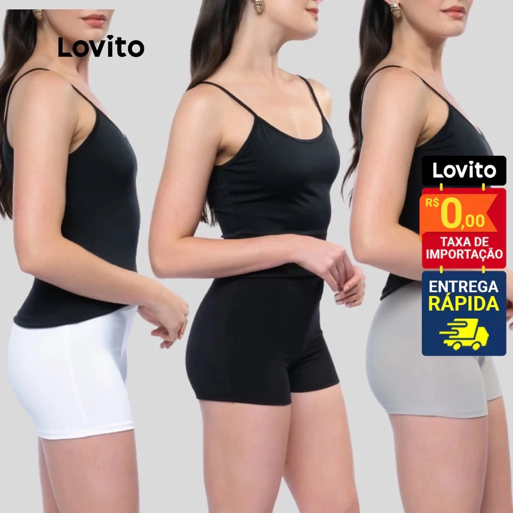 Lovito Kit 3 Shorts Feminino Segunda Pele Malha Liso LB1314BRL1344 em Oferta na Shopee