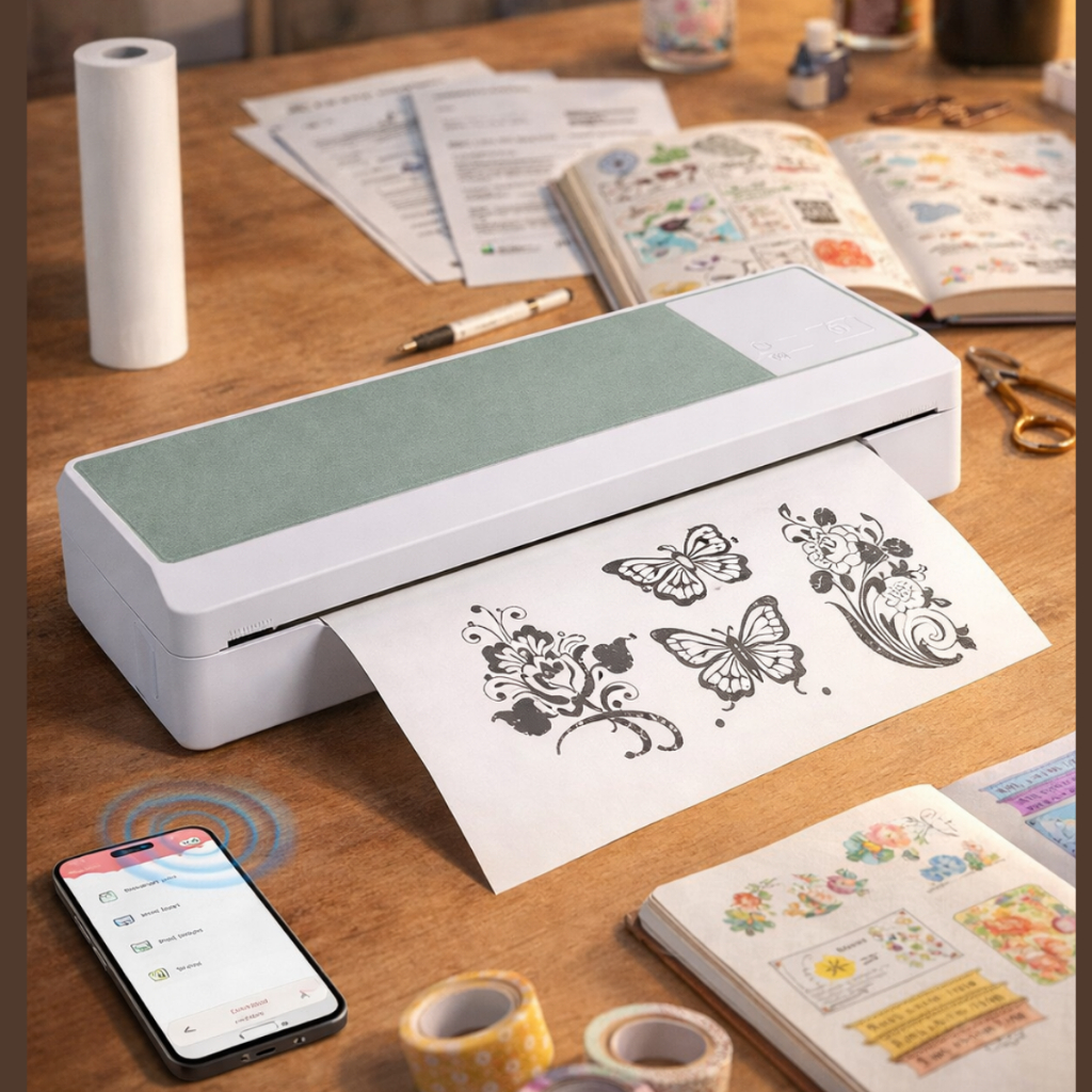 Impressora Térmica A4 Sem Fio Portátil Sem Tinta Bluetooth Branco Profissional Documentos 5v Tatoo