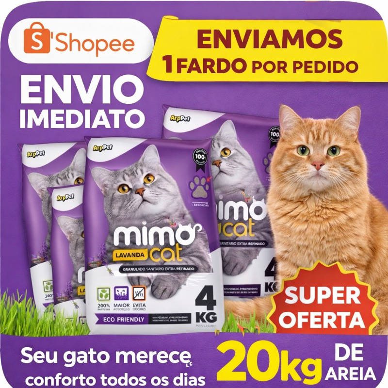 Kit Fardo 5 Pacotes de Areia Granulado Sanitário Perfumado Mimo Cat Gatos  Antiodor - Lavanda