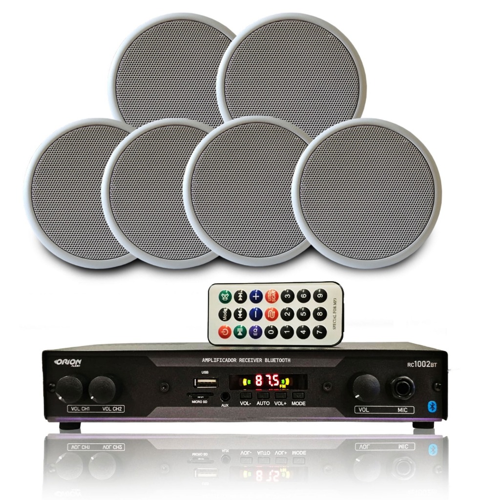 Kit Som Ambiente 6 Caixas 5pol Receiver Bt Arandela Embutir