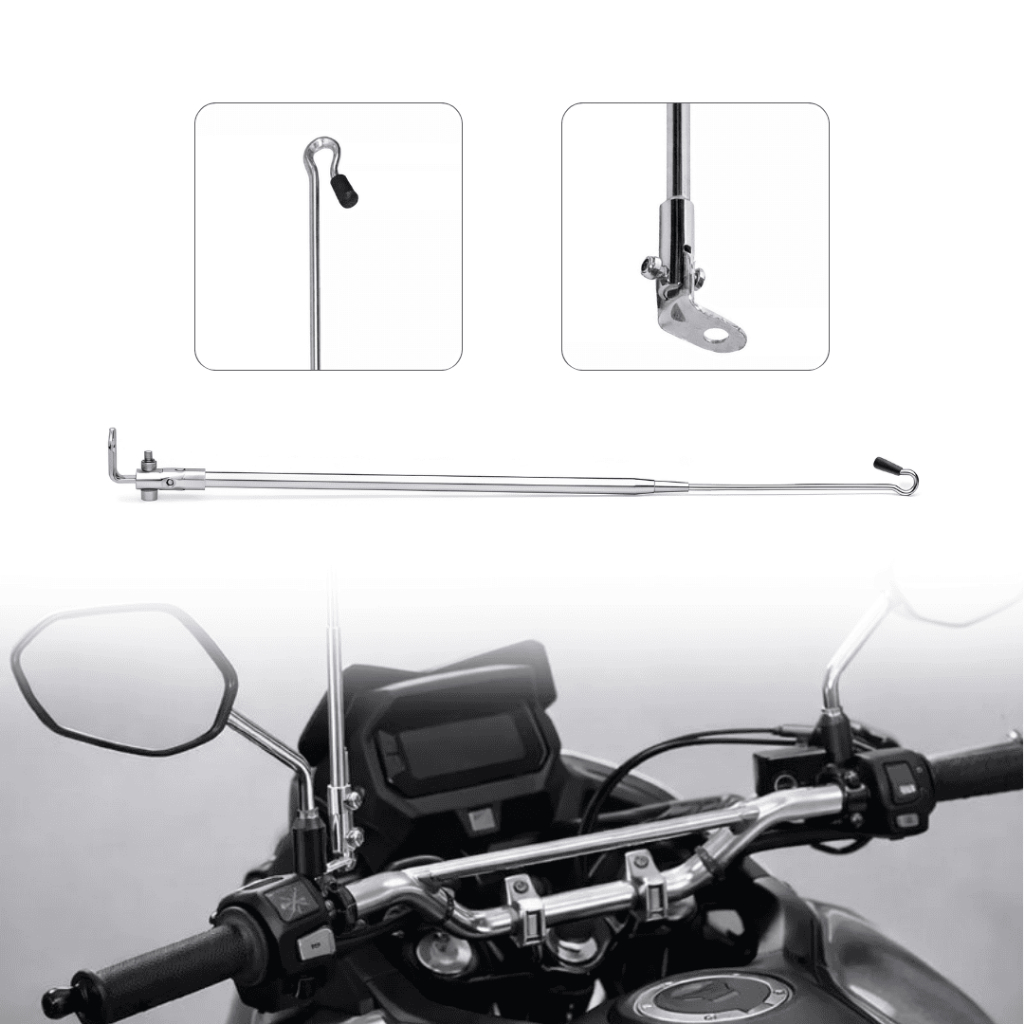 Antena Retrátil Corta-Pipa para Retrovisor de Moto Cromado 6 Estágios Reclinável Gancho