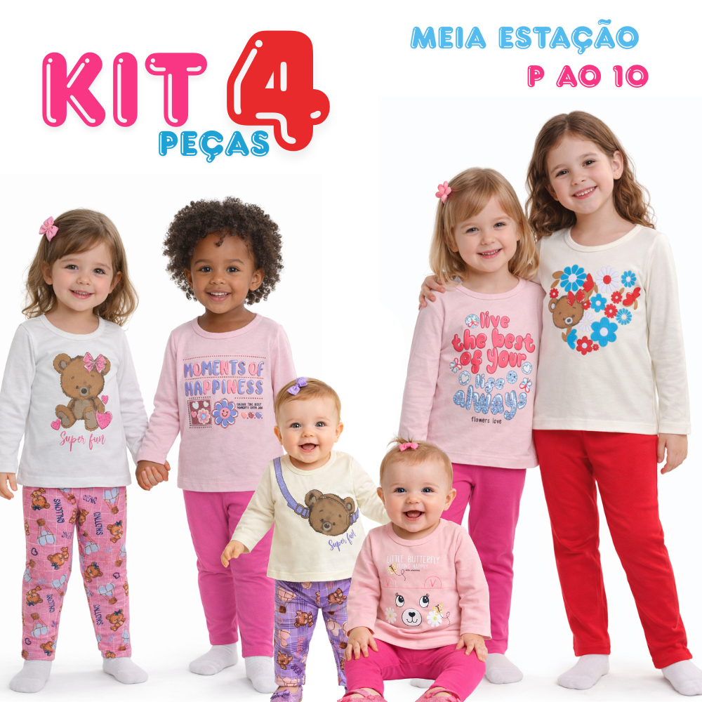 Kit 4 Peças Infantil Meia Estação Menina Blusa e Legging Conforto Premium em Oferta na Shopee