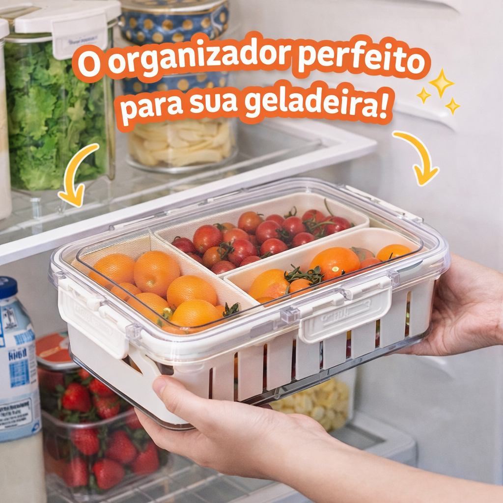Caixa Organizadora Geladeira Divisoria Ajustavel Armazenamento Frutas Legumes Verduras