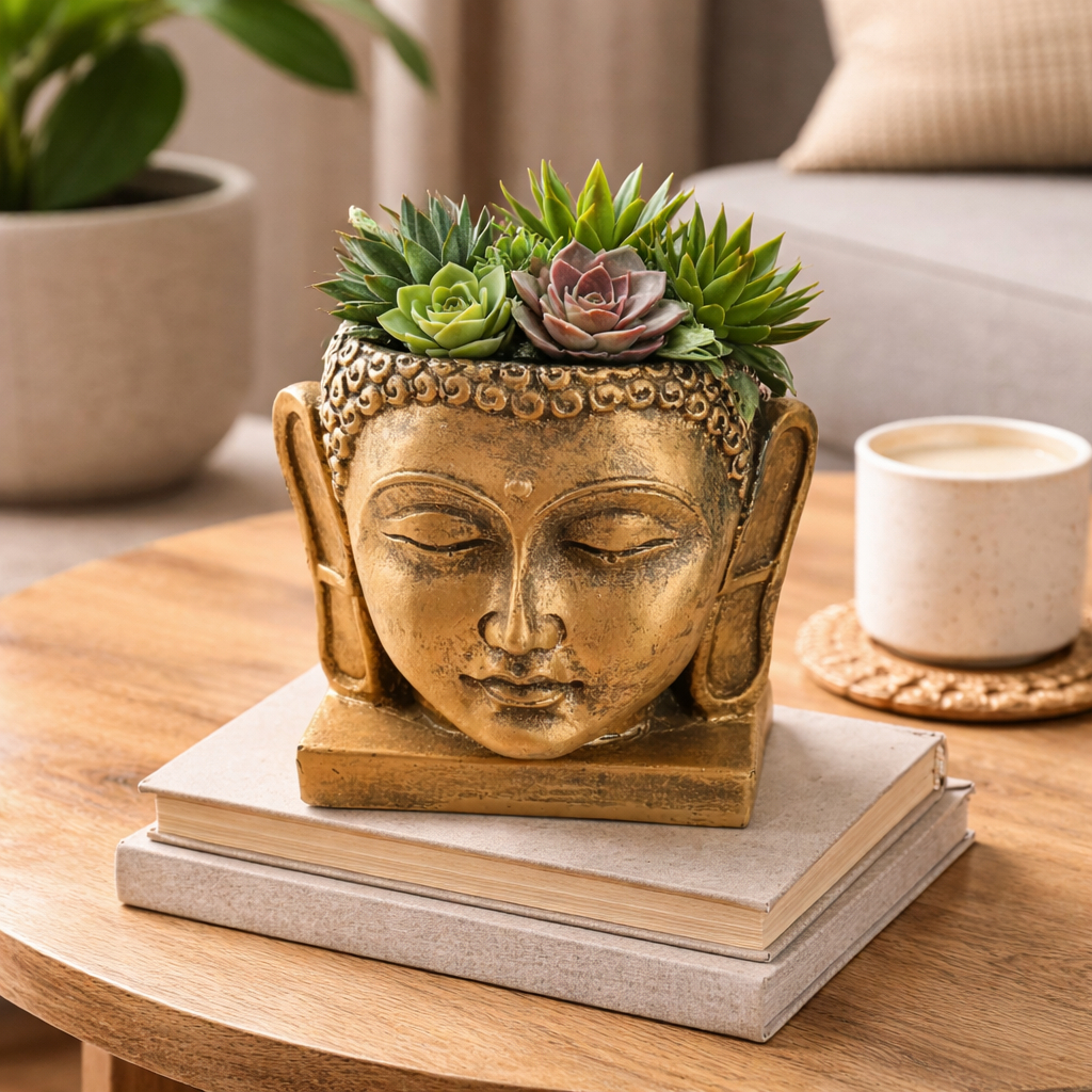Cachepot Buda Decorativo Resina Vaso Suculentas Zen Decoração Sala Jardim Pequeno