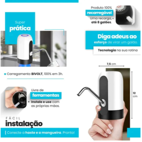 Bebedouro Bomba Elétrica Automática Galão de Água Davely Recarregável USB — R$ 25,00 em Shopee