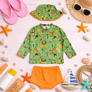 Kit Blusa com Proteção Solar UV50 + Tapa Fraldas + Chapéu Bebê e Infantil Moda Praia Meninos Diju em Oferta na Shopee