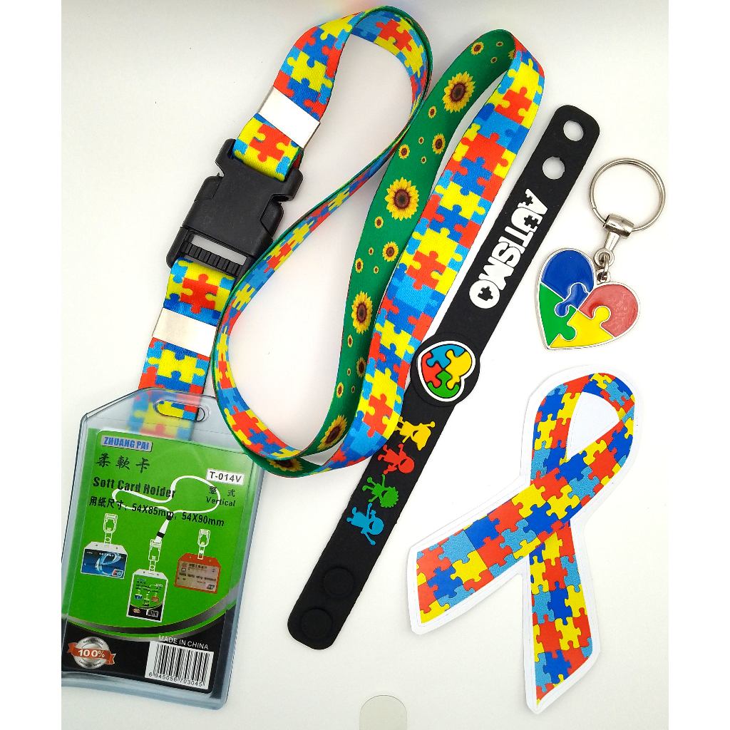 Kit Cordão Porta Crachá + Pulseira Chaveiro Adesivo Carro Autismo em Oferta na Shopee