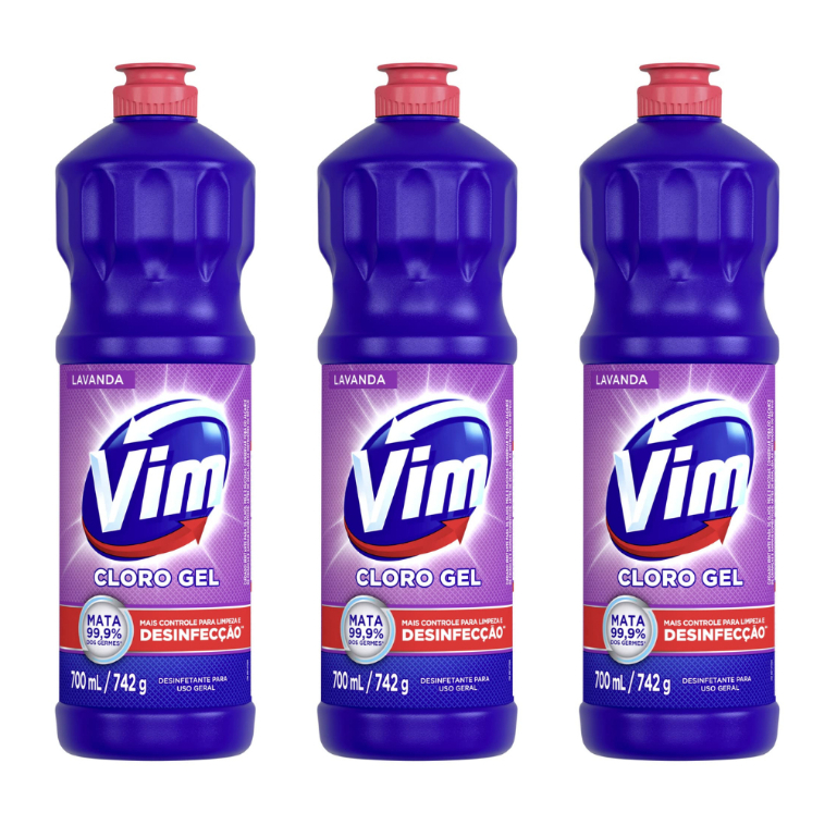 Kit 3x Desinfetante Vim Multiuso Cloro Gel Lavanda 700ml