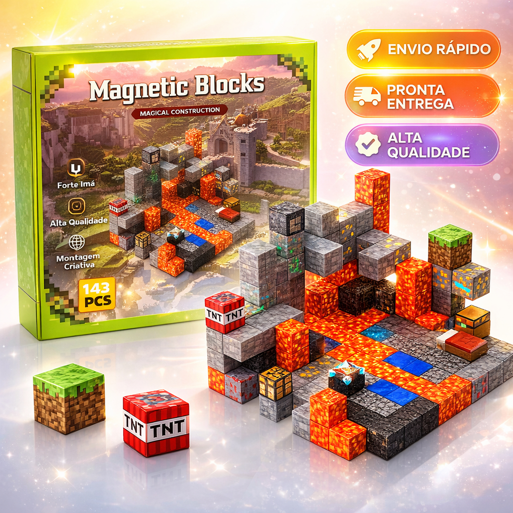 Blocos Magnéticos tipo Minecr 45 78 100 143 Peças para montar 🧲 Criativo Infantil Educativo Imã Forte em Oferta na Shopee