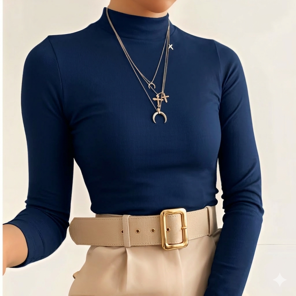 Blusas Feminina Gola Alta Manga Comprida Segunda Pele Cacharrel look social estilosa