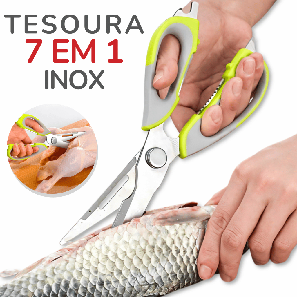 Tesoura de Cozinha Inox Multifuncional 7 em 1 Profissional | Corta Ossos, Carne, Frango e Legumes em Oferta na Shopee