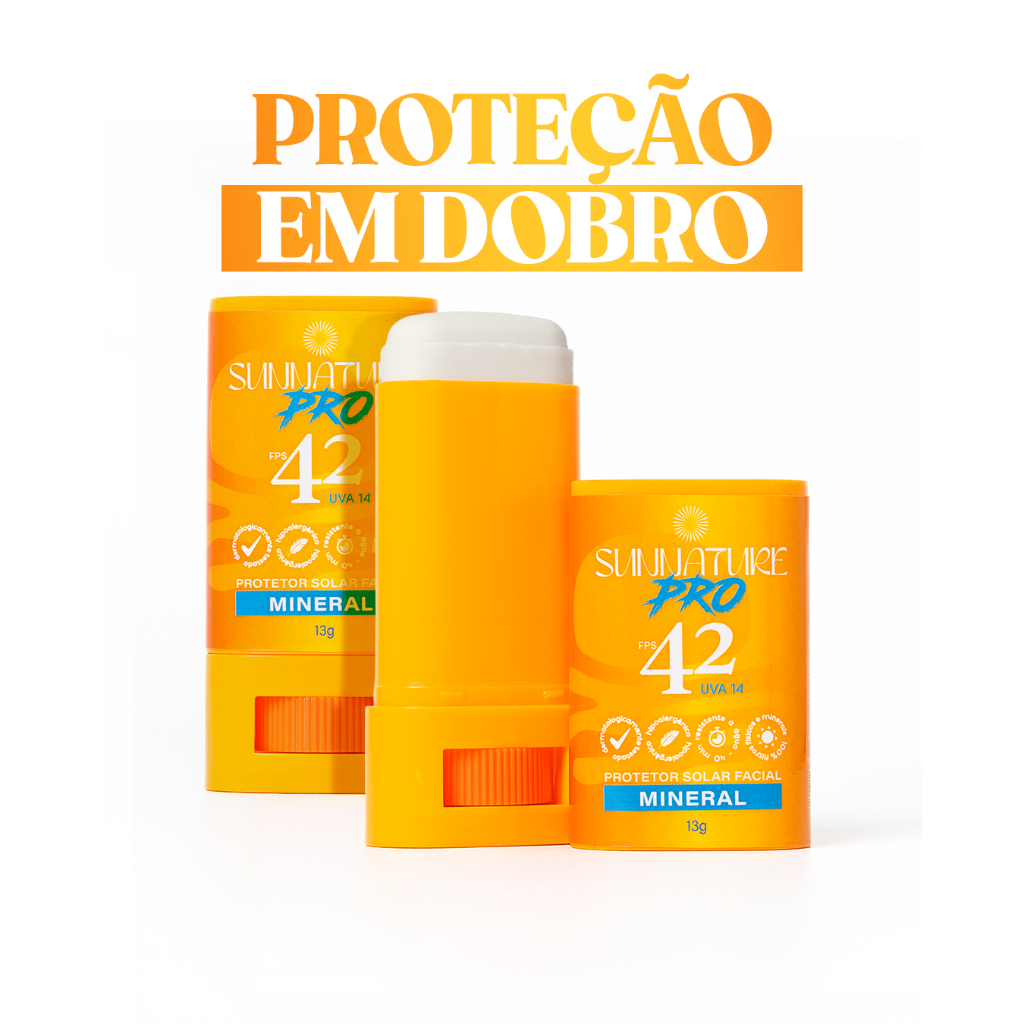 Kit 2 Protetor Solar Facial Mineral em Bastão FPS42 Sunnature - Proteção Solar em Dobro BioBio