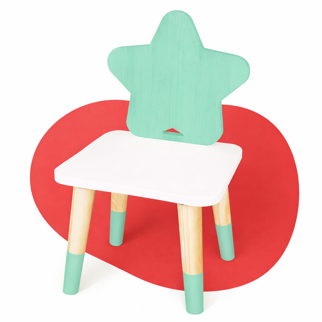 Cadeira Infantil Madeira Estrela Grande A partir de 7 Anos Mobiliário Quarto Brinquedo Pedagógico Kit Livro Educativo