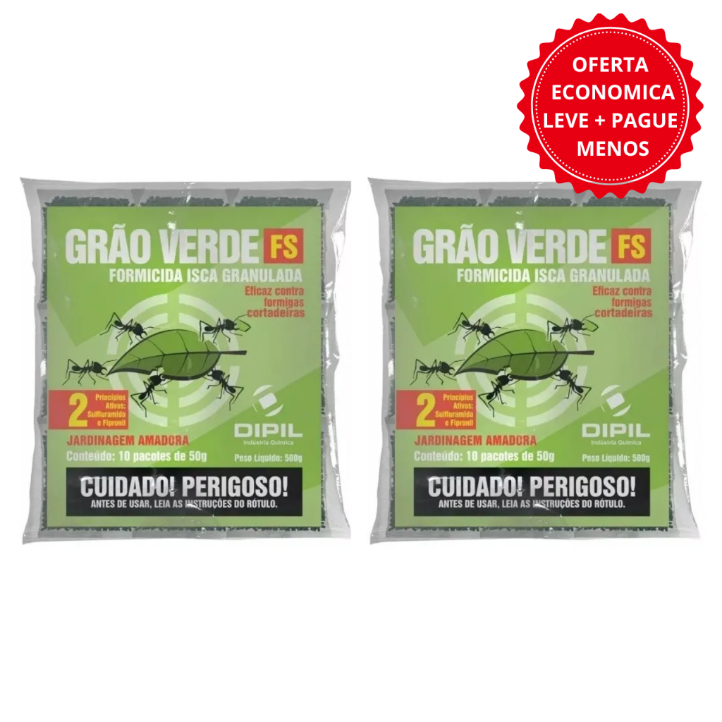 Kit 2 Grão Verde Isca Formigas Cortadeiras 500g DIPIL - Controle Rápido Formigas Jardim