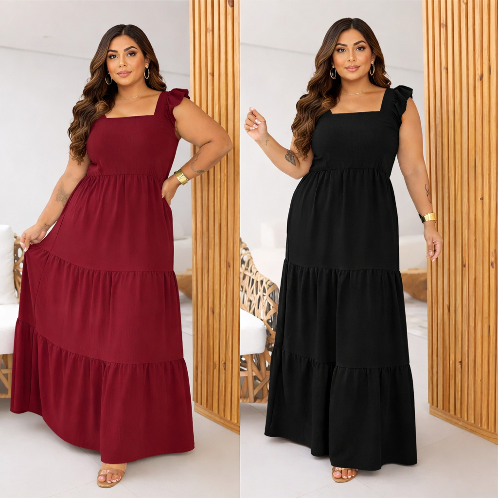 Vestido Feminino Dora Longo Plus Size Três Marias Moda Mulher Evangélica Elegante Festa Manga Alça Babado Duna Verão em Oferta na Shopee