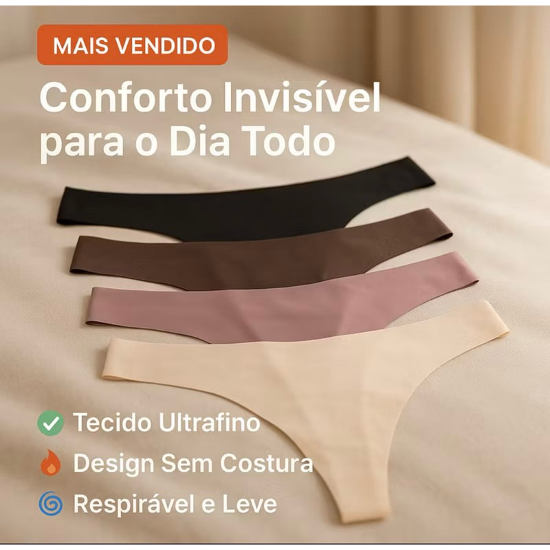 Kit 5 Calcinhas sem costura feminina corte a laser confortável