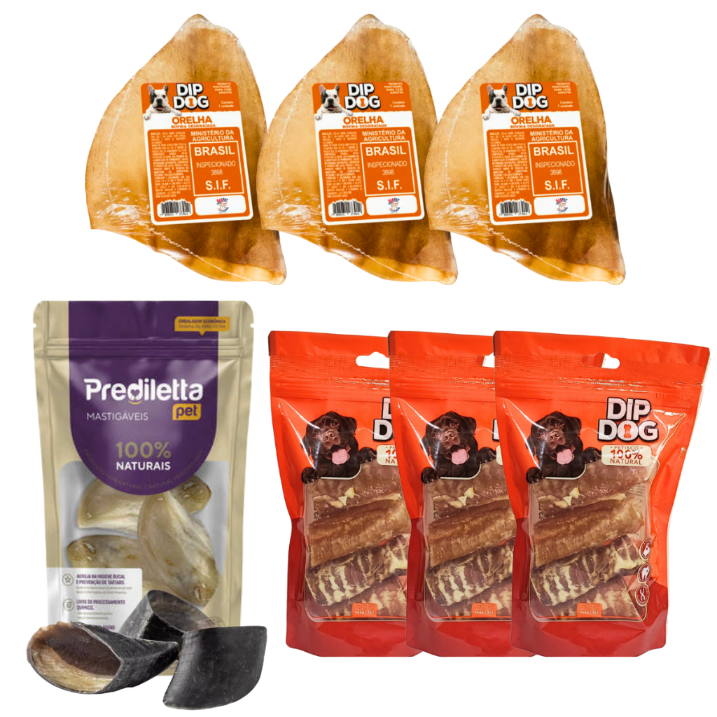 Mordedor Natural para Cães Casco Bovino Traqueia Bovina Orelha Bovina Escolha seu Pack Sortidos