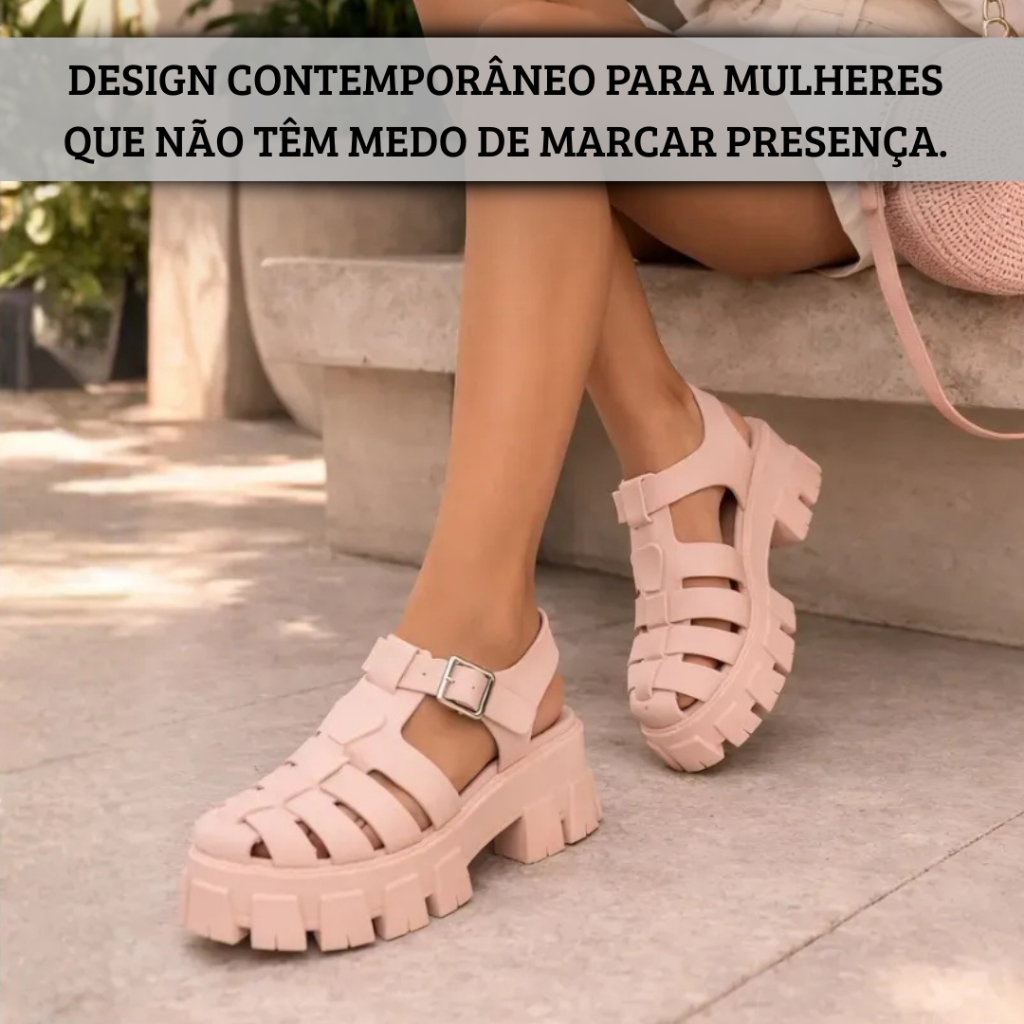 Sandália Feminina Tratorada Firsherman Aranha Moda Salto Médio Conforto Tiras Fivela Moderna Premium