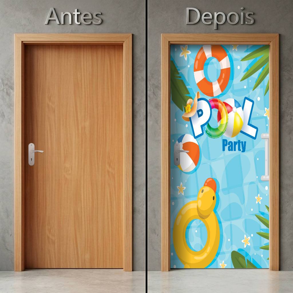 Adesivo Decorativo de Porta Parede Vidro Sala Cozinha Banheiro Casa Decoração/Tema  Pool party agua Piscina boia festa !